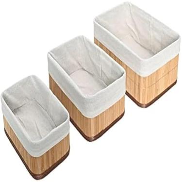 Imagem de Cesto organizador retangular de bambu, com alcas laterais, ideal para quarto, delicado