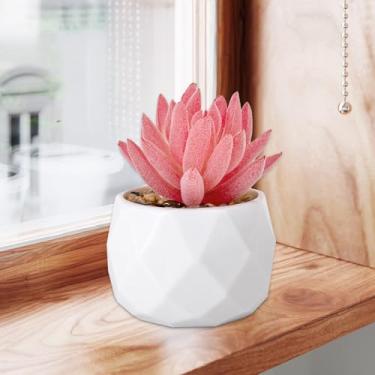 Imagem de Mini suculentas suculentas artificiais rosa em vaso geométrico de diamante de Natal pequenas plantas falsas para decoração de casa de mesa verde (rosa)