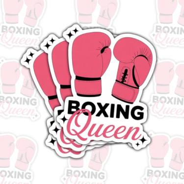 Imagem de 3 peças adesivos de luvas rosa Boxing Queen, decalques engraçados de vinil com citação de lutador feminino para laptop, notebook, garrafa hidráulica, garrafa de água, para-choque de carro, presente