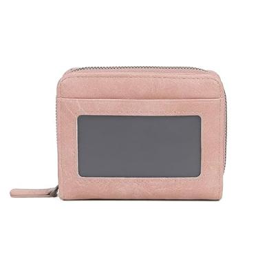 Imagem de Carteira fina feminina pequena de couro com porta-cartão de crédito minimalista com bolso frontal com porta-moedas e bolsas, rosa, Minimalismo