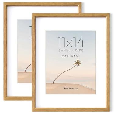 Imagem de Fun Memories Conjunto de 2 porta-retratos de 28 x 35,5 cm, moldura de madeira de carvalho maciça natural com vidro temperado HD, moldura de madeira moderna simples 28 x 35,5 cm, fosco para fotos de 20