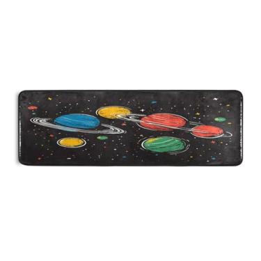 Imagem de Qilmy Tapete de corredor colorido com sistema solar de desenho animado 183 x 61 cm, antiderrapante, antifadiga, confortável, tapetes longos, para quarto, sala de estar, banheiro, corredores