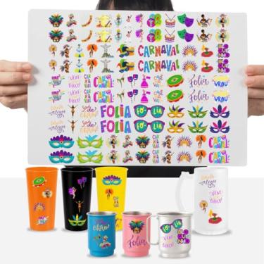 Imagem de Graviarte - Cartela Adesivos Carnaval 3 cm Bloquinho Folia Festa DTF UV
