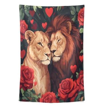 Imagem de STAYTOP Tapeçaria de parede de leão e rosa para decoração de casa, decoração de dormitório, sala de estar, quarto, tapete de parede (80 × 60 pol)