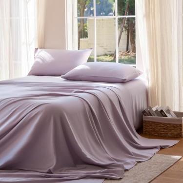Imagem de Jogo de lençol DOZ, 100% viscose derivado de bambu, cultivado organicamente, macio, lençóis refrescantes, alto GSM, bolsos profundos - 3 peças - 2 fronhas 1 lençol com elástico (lavanda, Queen)