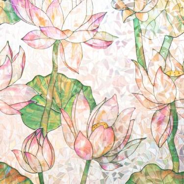 Imagem de Película decorativa de privacidade de janela arco-íris 3D sem cola, flor de lótus, prisma de vidro, matizes aderentes à porta, controle de calor removível, antirreflexo UV, adesivo de capa de sol, 89