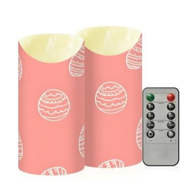 Imagem de Wassud Pacote com 2 Ovos listrados com estampa de Páscoa, velas sem chamas com controle remoto, velas realistas cintilantes com temporizador, velas decorativas para Natal, casamento, festa, decoração