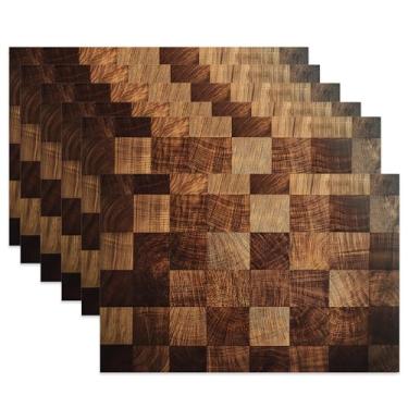 Imagem de Jogo americano de mesa, conjunto de 6 jogos americanos de pano de textura de madeira, tapetes de mesa rústicos resistentes ao calor para decoração de cozinha e sala de jantar, tapetes de tecido