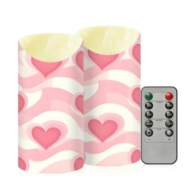 Imagem de Wassud Pacote com 2 velas onduladas sem chama em forma de coração com controle remoto, velas realistas cintilantes com temporizador, velas decorativas para Natal, casamento, festa, decoração de casa