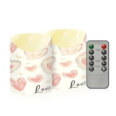 Imagem de Wassud Pacote com 2 velas fofas de corações sem chama com controle remoto, velas realistas cintilantes com temporizador, velas decorativas para Natal, casamento, festa, decoração de casa pequena