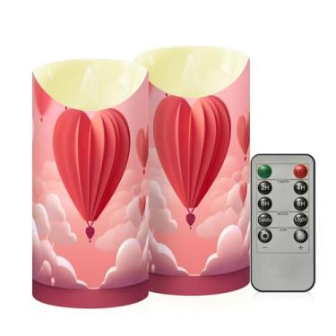 Imagem de Wassud Pacote com 2 balões em forma de coração (4) velas sem chama com controle remoto, velas realistas cintilantes com temporizador, velas decorativas para Natal, casamento, festa, decoração de casa