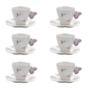 Imagem de Conjunto 06 Xícaras de Cafezinho de Porcelana Borboletas 100ml Wolff