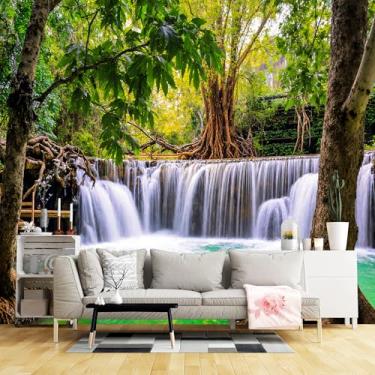 Imagem de Murais de parede de tamanho personalizado, cachoeira rochosa borda esmeralda piscina tecido de parede autoadesivo (sem PVC) papel de parede grande removível para sala de estar, quarto, escritório