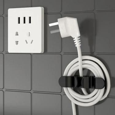 Imagem de 1 Enrolador de cabo de cozinha, organizador de cabos de alimentação, gancho de armazenamento, suporte de plugue, clipe de parede, suporte de colher de arroz (preto)