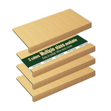 Imagem de Capas de prateleira de arame de PVC de 4 camadas – Capas de rack de arame de grão de madeira sintética para prateleiras, forros de prateleira para despensa, armário, banheiro e cozinha, à prova d'água