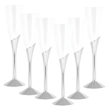 Imagem de Kit Com 12 Taças Acrílico De Champanhe Resistente Com Base Prata 150ml
