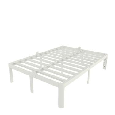 Imagem de KZZLOL Moldura de cama de casal branca de 35,5 cm, estrutura de cama completa de metal, sem necessidade de mola de caixa, suporte de aço resistente 1,587 kg, cabeceira DIY, sem ruído, pernas de canto