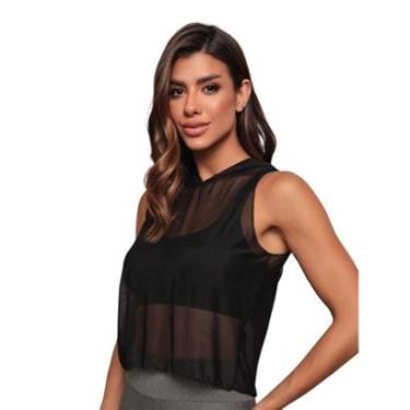 Imagem de Cropeed Regata Com Capuz Tule Moda Fitness Feminina-Feminino