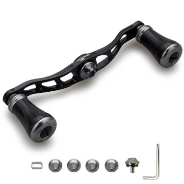 Imagem de HEIGHTEN Carretel de pesca de 105 mm com botão de 19 mm para Shimano Daiwa Abu Garcia Penn Kastking Lew's Baitcasting Reel Power Crank Acessório (preto e prata) (1154)