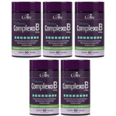 Imagem de Kit 05 Complexo B (B1, B2, B3, B5, B6, B7, B9, B12) 60 Caps de 500MG Celliv-Unissex