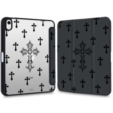 Imagem de VibrantFruitique Y2k Capa gótica para iPad mini 7th (A17 Pro) 2024 / Mini 6ª geração 21.1 cm 2021 Goth Cross Clear Hard Back Hybrid Case, com suporte de lápis com três dobras, capa fina para mulheres