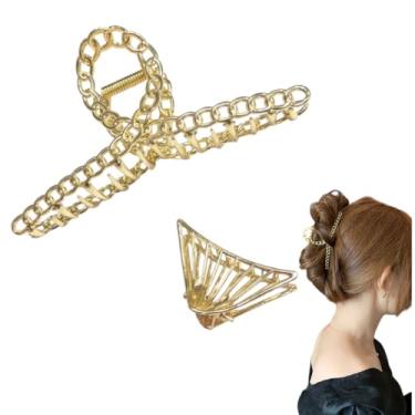 Imagem de Kit 2x Piranha Prendedor De Cabelo Metal corrente grande Piranha Presilha Metal Luxo Dourada Vintage Feminina Elegante Mulheres Menina