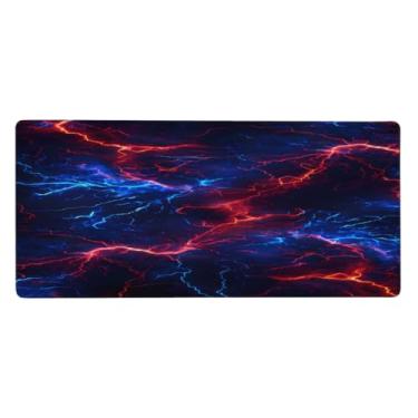 Imagem de Tapete de rato psicodélico grande vermelho relâmpago azul à prova d 'água computador estendido tapete protetor de mesa tapete antiderrapante base de borracha para escritório, computador, teclado