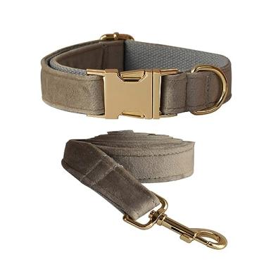Imagem de TANXIC Conjunto de coleira e coleira de veludo, conjunto de coleira e coleira brilhante e elegante, coleiras duráveis para animais de estimação com fivela de metal de liberação rápida resistente