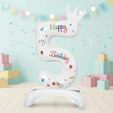 Imagem de 1 balão com número de coroa branca de 81 cm, balão de alumínio para festas de aniversário, casamento e decorações de aniversário