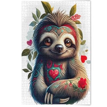 Imagem de Quebra-cabeça fofo bicho-preguiça chique 500 peças para adultos paisagem arte animal criativa quebra-cabeças coloridos família elefantes brancos presentes, 500 peças, 52 cm x 37,8 cm