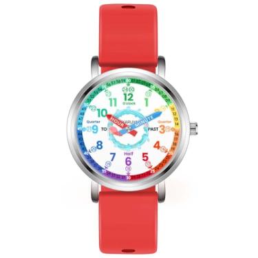 Imagem de DEFINEY Relógio de aprendizagem analógico infantil – Relógio de professor à prova d'água para meninos e meninas de 4 a 12 anos, relógio educativo de fácil leitura, presente de aniversário durável para