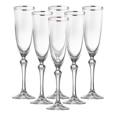 Imagem de Jogo de 6 tacas para champanhe Elizabeth decorada em cristal ecologico silver rim 200ml A25cm-TRANSPARENTE - Bohemia- Full Fit