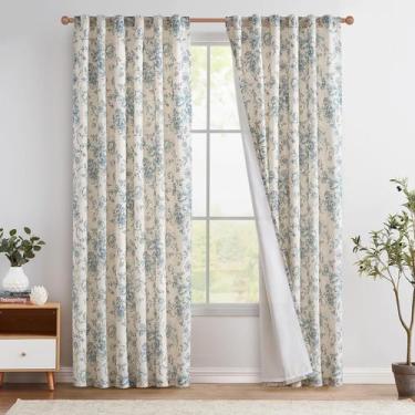 Imagem de Cortina forrada com linho, mistura de linho, peônia azul, 213x213cm, 2