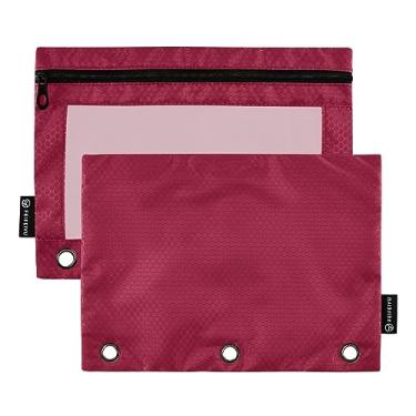 Imagem de GAIGEO Bolsa de lápis vermelha bordô para fichário, bolsa grande para fichário de 3 anéis, material escolar para faculdade, pacote com 2, Vermelho vinho, one sizex2