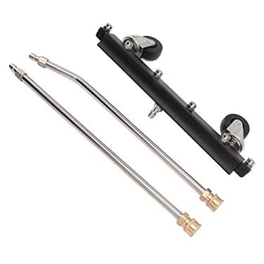 Imagem de GLOGLOW Limpador de Material Rodante para Lavadora de Alta Pressão, Aço Inoxidável e Liga de Alumínio, 4000psi Com Seis Bicos e Duas Rodas Giratórias para Chassis, Piscinas e Pátios (Aspersor de