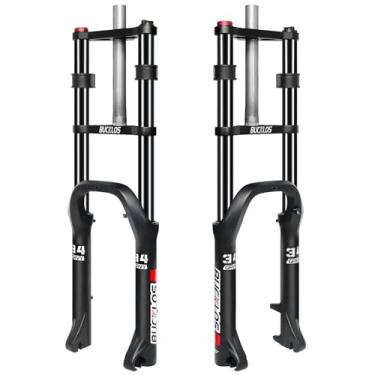 Imagem de BUCKLOS Garfo de suspensão de bicicleta de pneu gordo de 50.8 cm 4.0, cubo de espaçamento de 180 mm de viagem 135 mm QR Ebike Oil MTB, garfo dianteiro de bicicleta elétrica reta de coroa dupla, garfo