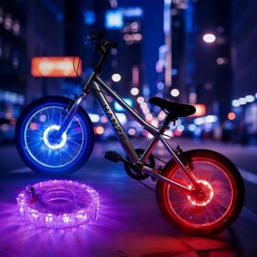 Imagem de HANZE Luzes de roda de bicicleta recarregáveis – 9 cores, 21 modos de iluminação, luz de cubo de LED, acessórios de segurança de pneu de bicicleta ativados por movimento de 20H, luzes de raio legais