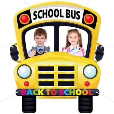 Imagem de Suporte para foto de ônibus escolar, moldura de selfie, decoração de volta às aulas, tecido grande, suporte de ônibus escolar, faixa de fundo para primeiro dia de aulas, cabine fotográfica, faixa de