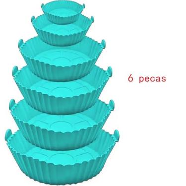 Imagem de Kit 6 Formas de Silicone para Air Fryer | Forma para Fritadeira Elétrica Antiaderente | Acessórios Reutilizáveis Resistentes ao Calor 220 °C(verde-KIT 1)