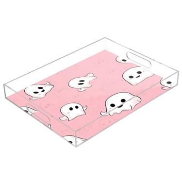 Imagem de xigua Bandeja de servir de acrílico fantasma de Halloween com alças à prova de derramamento, bandejas decorativas de festa de Halloween, bandeja organizadora de bancada para banheiro, cozinha, 30,5 x