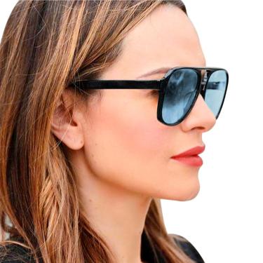 Imagem de Óculos De Sol Retrô Revo Blogueira Retangular Azul Degrade