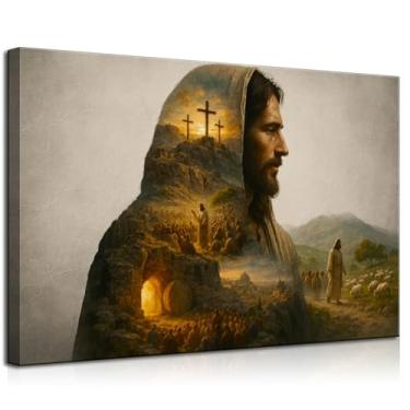 Imagem de Arte de parede em tela de Jesus Cristão pregando ressurreição pastores bíblia história pintura imagem decoração de parede pôster impressão arte para escritório, quarto, sala de estar, decoração de