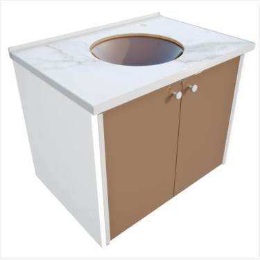 Imagem de Cris Metal Gabinete para Banheiro Fênix Nero, com Tampo Mármore, Portas Espelhadas, Um Furo (60cm)