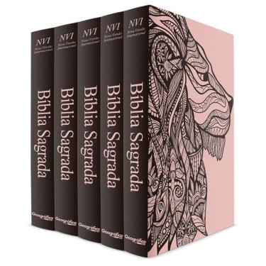 Imagem de Kit com 5 Bíblias do Leão Rosa - Capa Dura - NVI