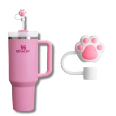 Imagem de Tampa para Canudo Tampa Protetora de Silicone para Canudo Copo Stanley 10mm Higiene Praticidade para Seu Copo e Garrafa (Pata de Gato Branca)