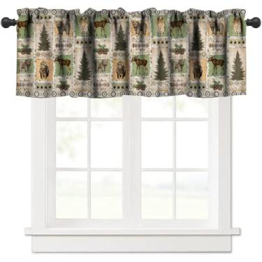 Imagem de Fblifil Valanças vintage de urso country, floresta, vida selvagem, estampa de pata, ramos secos, patchwork, janela, para bebê, sala de estar, quarto, berçário, banheiro, café, 137 x 45 cm