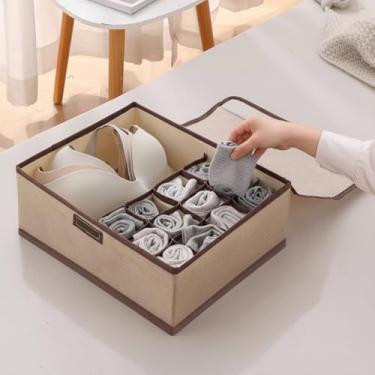 Imagem de Caixa organizadora de roupa íntima com 13 compartimentos e divisória de gaveta para meias, sutiãs, gravatas e armazenamento de armário (amarelo)