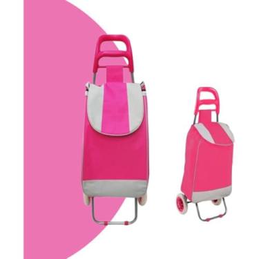 Imagem de Carrinho de Compras Dobrável com Rodas, Bolsa Removível, Leve e Resistente, Multiuso para Feira, Mercado e Praia(ROSA)