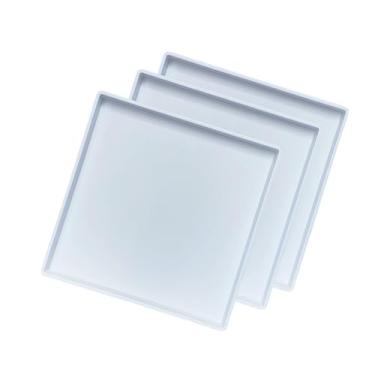 Imagem de VCREATC Bandeja quadrada branca de 28 cm - 3 bandejas de plástico para servir, bandeja decorativa multiuso para bancada de banheiro, cômoda, pufe e mesa de centro, bandeja de penteadeira para joias e