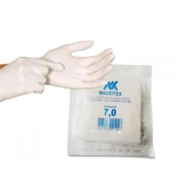 Imagem de Luvas descartáveis estéreis Cirúrgica cor branco de látex (par) - Aid
